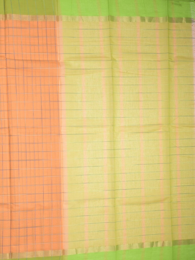 Village cotton saree peach color allover checks & kaddi border with contrast pallu and contrast blouse