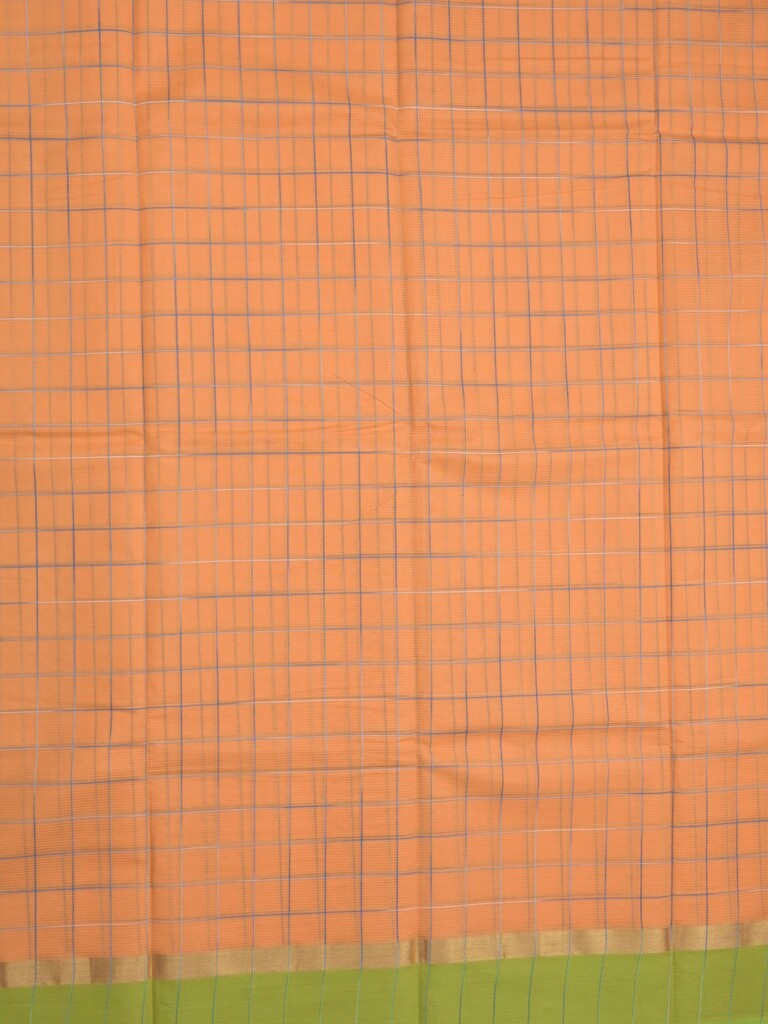 Village cotton saree peach color allover checks & kaddi border with contrast pallu and contrast blouse