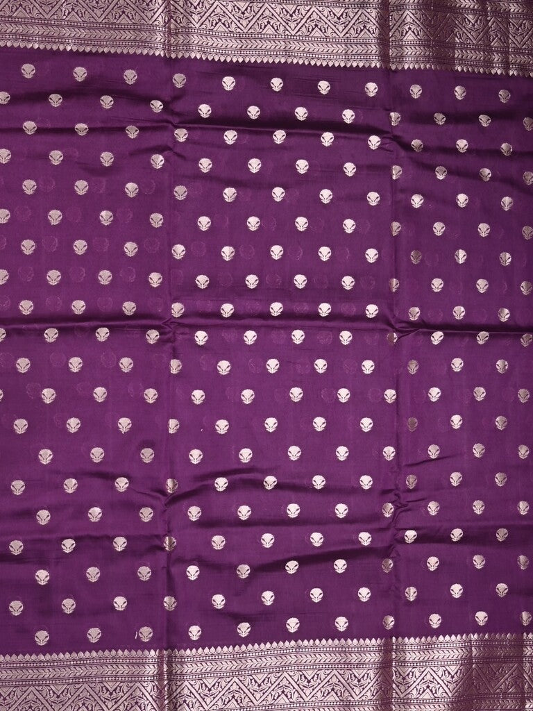 Dupion fancy saree violet color allover zari butis & zari border with zari pallu and contrast blouse