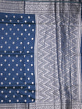 Dupion fancy saree navy blue color allover zari butis & zari border with zari pallu and contrast blouse