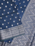Dupion fancy saree navy blue color allover zari butis & zari border with zari pallu and contrast blouse