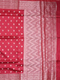 Dupion fancy saree cherry red color allover zari butis & zari border with zari pallu and contrast blouse