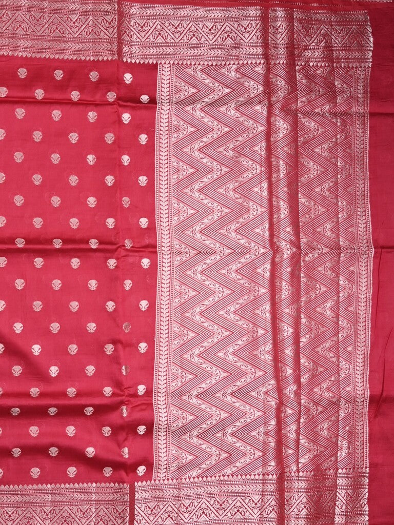 Dupion fancy saree cherry red color allover zari butis & zari border with zari pallu and contrast blouse