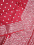 Dupion fancy saree cherry red color allover zari butis & zari border with zari pallu and contrast blouse