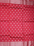 Dupion fancy saree cherry red color allover zari butis & zari border with zari pallu and contrast blouse