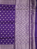 Dupion fancy saree dark blue color allover zari butis & zari border with zari pallu and contrast blouse