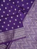 Dupion fancy saree dark blue color allover zari butis & zari border with zari pallu and contrast blouse