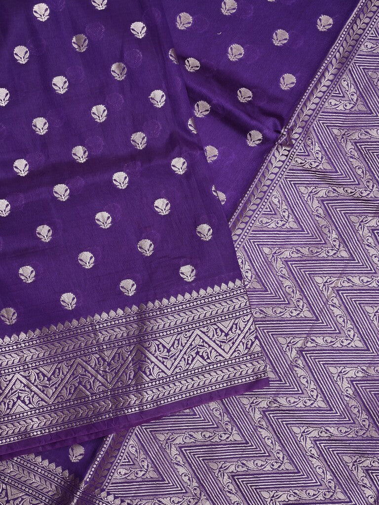 Dupion fancy saree dark blue color allover zari butis & zari border with zari pallu and contrast blouse