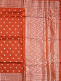 Dupion fancy saree orange color allover zari butis & zari border with zari pallu and contrast blouse
