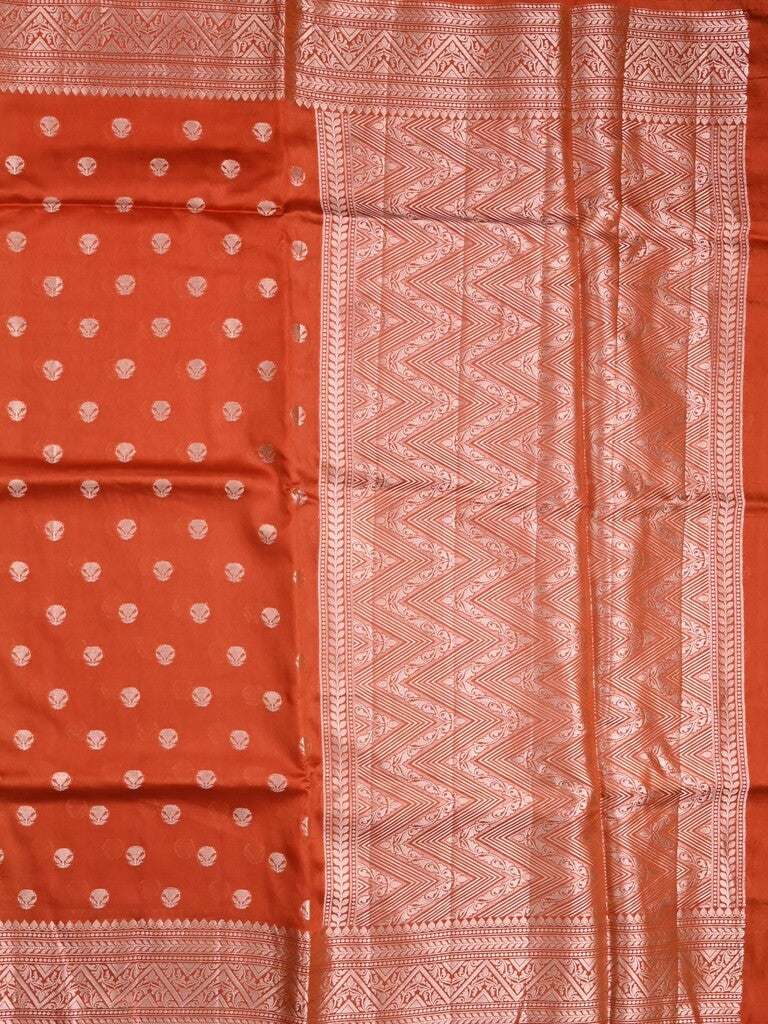 Dupion fancy saree orange color allover zari butis & zari border with zari pallu and contrast blouse