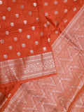 Dupion fancy saree orange color allover zari butis & zari border with zari pallu and contrast blouse