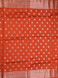 Dupion fancy saree orange color allover zari butis & zari border with zari pallu and contrast blouse