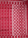 Dupion fancy saree cherry red color allover zari weaves & zari border with zari pallu and contrast blouse