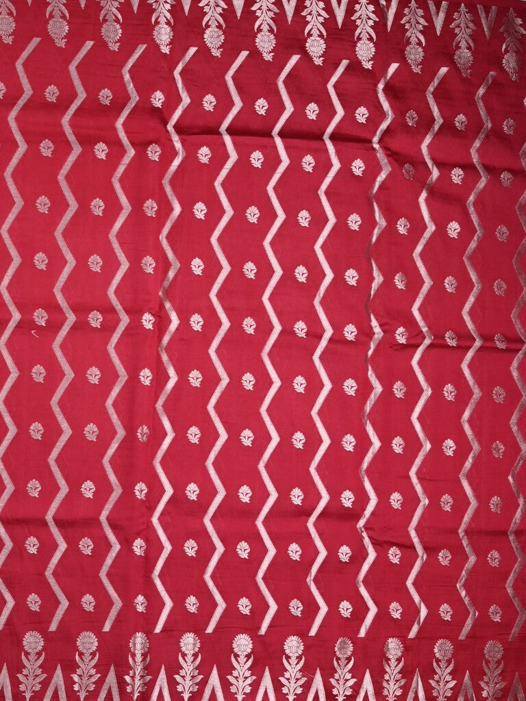 Dupion fancy saree cherry red color allover zari weaves & zari border with zari pallu and contrast blouse