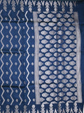 Dupion fancy saree royal blue color allover zari weaves & zari border with zari pallu and contrast blouse