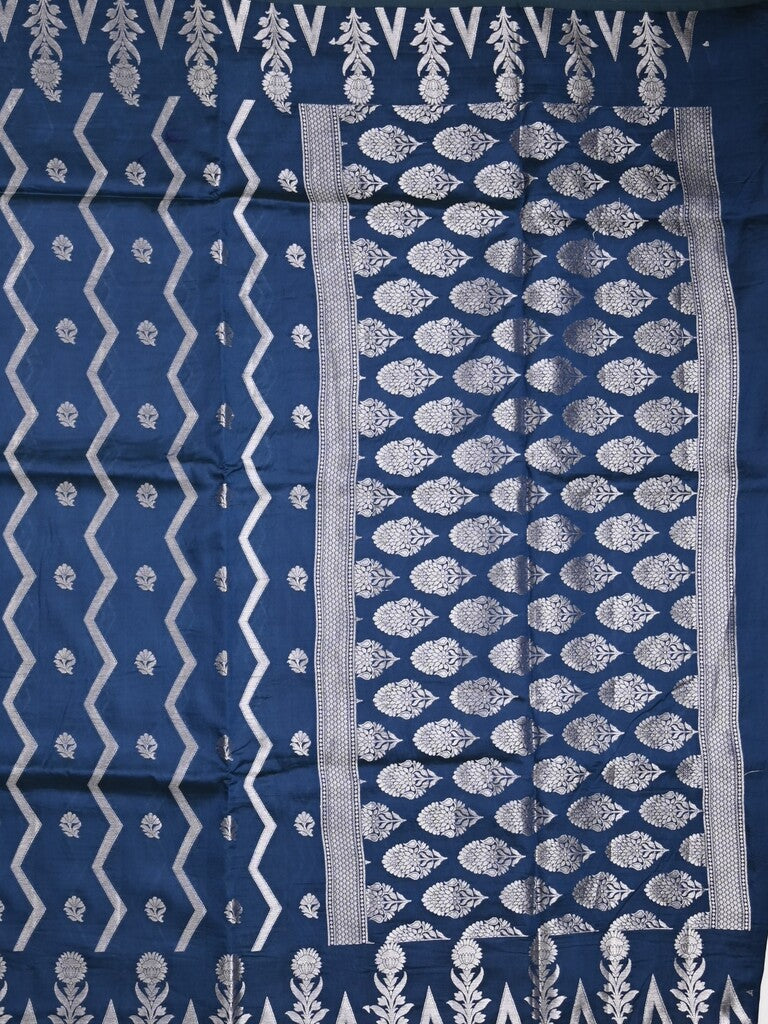 Dupion fancy saree royal blue color allover zari weaves & zari border with zari pallu and contrast blouse