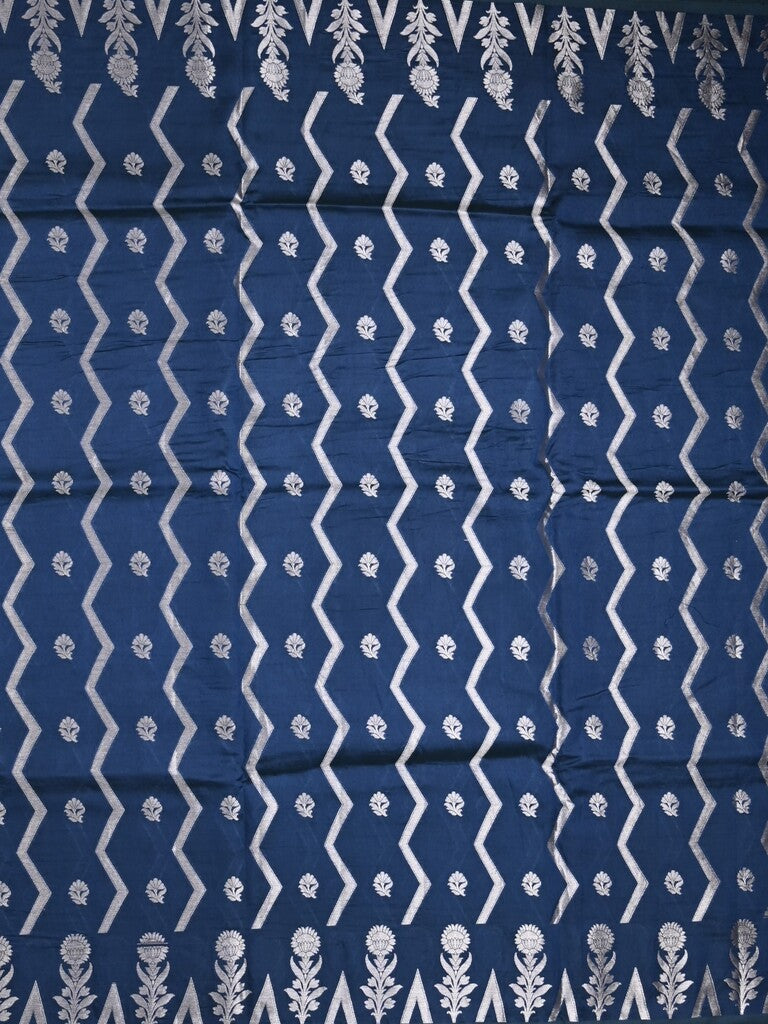 Dupion fancy saree royal blue color allover zari weaves & zari border with zari pallu and contrast blouse