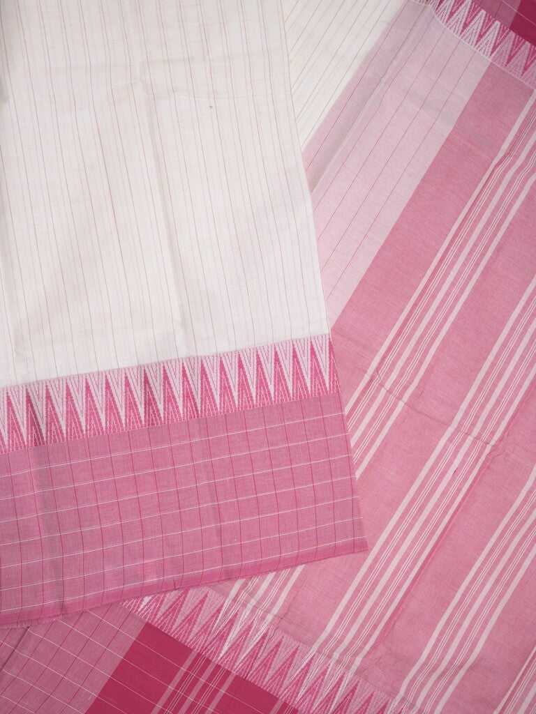 Village cotton saree white & pink color allover checks & checks border with contrast pallu and contrast blouse