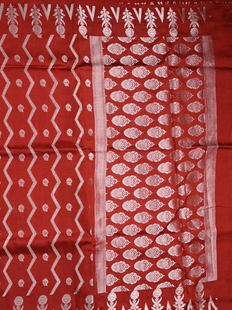 Dupion fancy saree red color allover zari weaves & zari border with zari pallu and contrast blouse