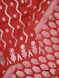 Dupion fancy saree red color allover zari weaves & zari border with zari pallu and contrast blouse