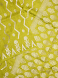 Dupion fancy saree parrot green color allover zari weaves & zari border with zari pallu and contrast blouse