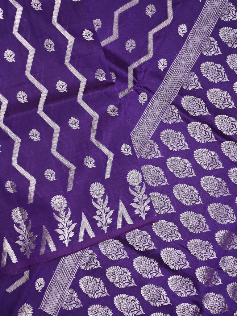 Dupion fancy saree dark blue color allover zari weaves & zari border with zari pallu and contrast blouse