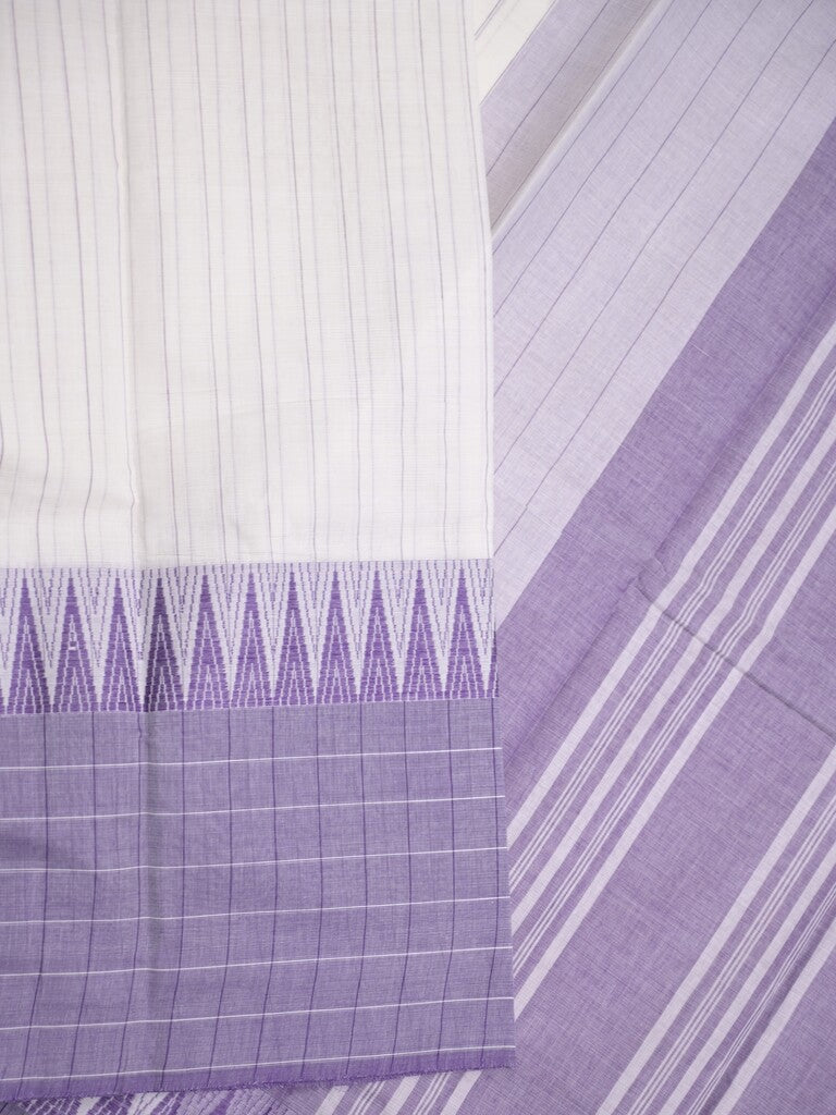 Village cotton saree white & lavender color allover checks & checks border with contrast pallu and contrast blouse