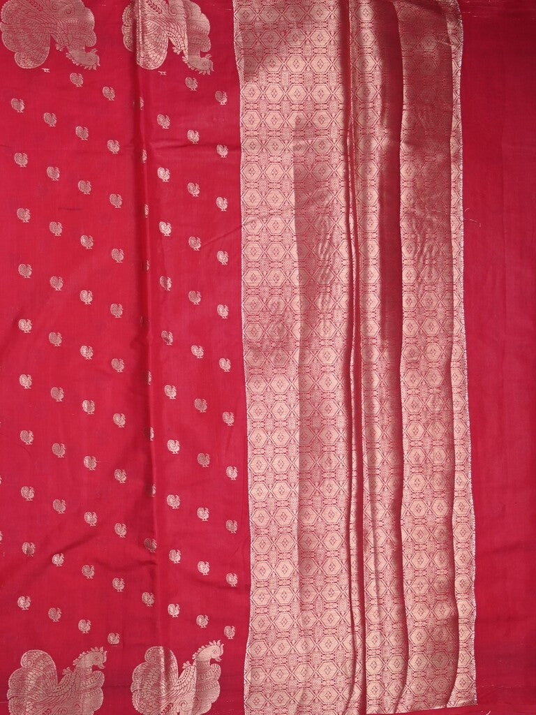 Green mango fancy saree dark pink color allover zari motifs & zari border with brocade pallu and contrast blouse