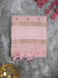 Tussar fancy saree baby pink color allover prints & small kaddi border with printed pallu and attached plain blouse