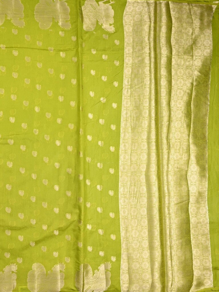 Green mango fancy saree parrot green color allover zari motifs & zari border with brocade pallu and contrast blouse
