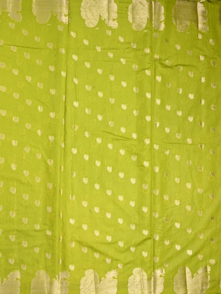 Green mango fancy saree parrot green color allover zari motifs & zari border with brocade pallu and contrast blouse