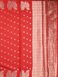 Green mango fancy saree red color allover zari motifs & zari border with brocade pallu and contrast blouse