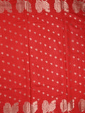 Green mango fancy saree red color allover zari motifs & zari border with brocade pallu and contrast blouse