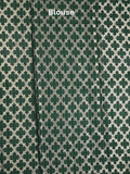 Green mango fancy saree red color allover zari motifs & zari border with brocade pallu and contrast blouse
