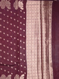 Green mango fancy saree dark brown color allover zari motifs & zari border with brocade pallu and contrast blouse