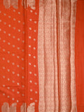 Green mango fancy saree orange color allover zari motifs & zari border with brocade pallu and contrast blouse
