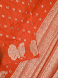 Green mango fancy saree orange color allover zari motifs & zari border with brocade pallu and contrast blouse