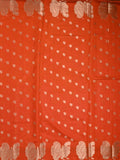 Green mango fancy saree orange color allover zari motifs & zari border with brocade pallu and contrast blouse