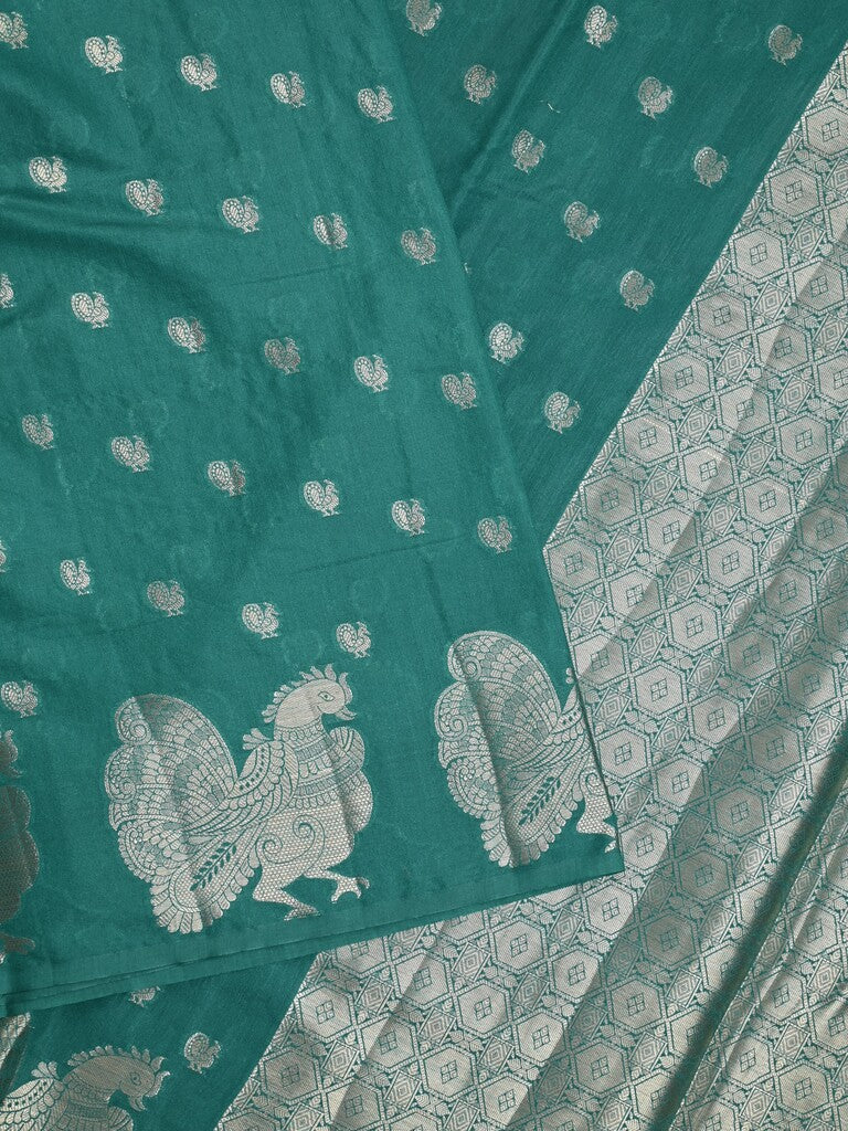 Green mango fancy saree rama green color allover zari motifs & zari border with brocade pallu and contrast blouse