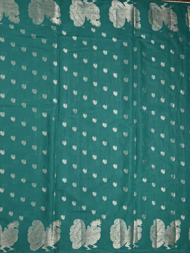 Green mango fancy saree rama green color allover zari motifs & zari border with brocade pallu and contrast blouse