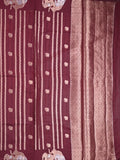 Green mango fancy saree dark brown color allover zari motifs & zari border with brocade pallu and contrast blouse