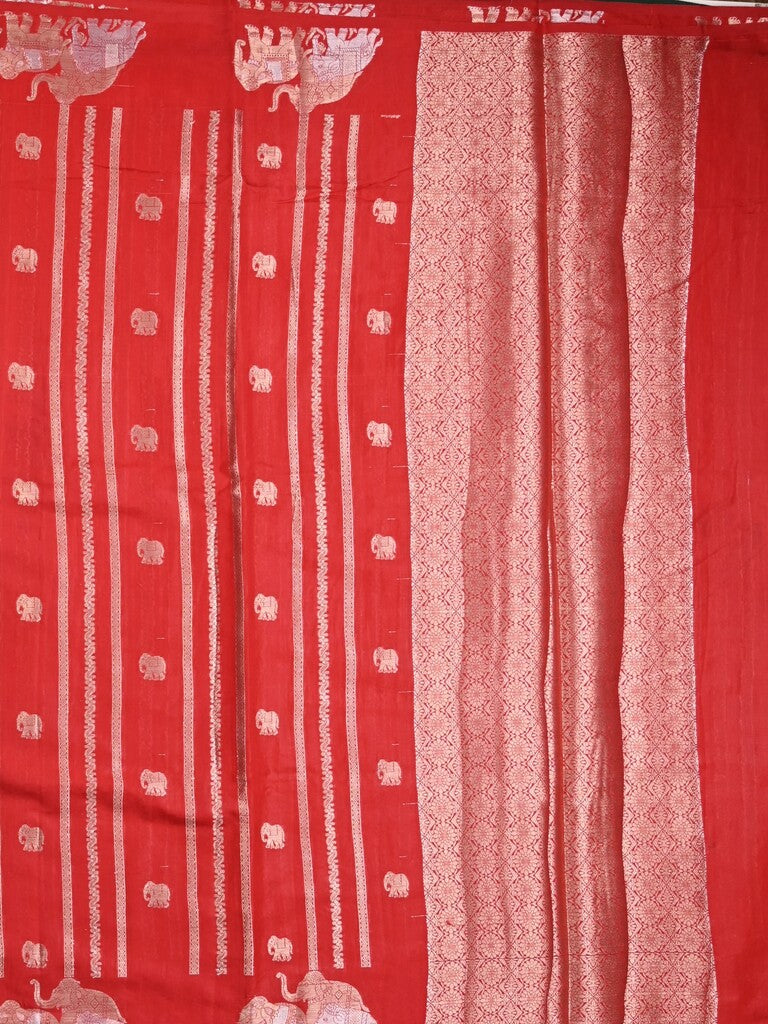 Green mango fancy saree red color allover zari motifs & zari border with brocade pallu and contrast blouse