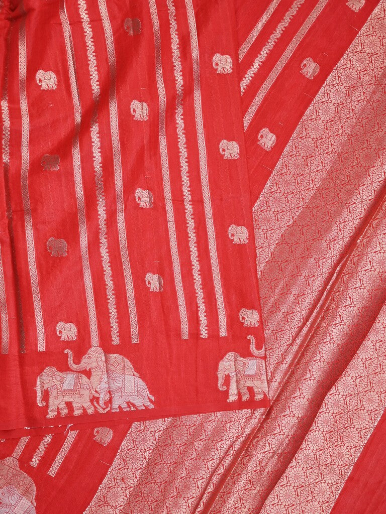 Green mango fancy saree red color allover zari motifs & zari border with brocade pallu and contrast blouse