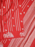 Green mango fancy saree red color allover zari motifs & zari border with brocade pallu and contrast blouse
