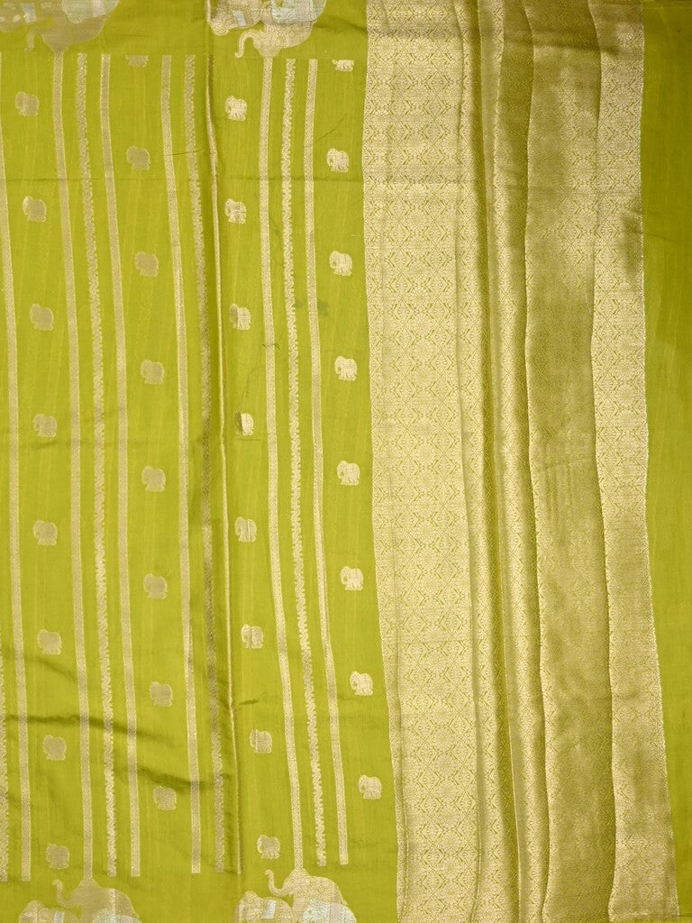Green mango fancy saree light parrot green color allover zari motifs & zari border with brocade pallu and contrast blouse
