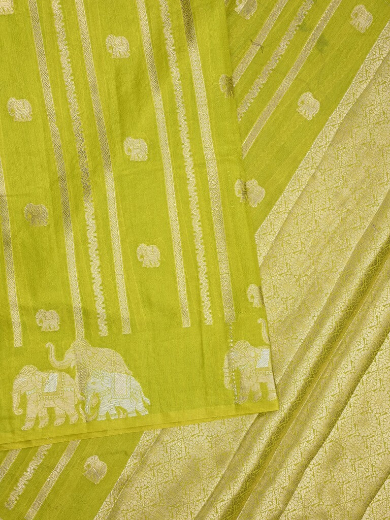 Green mango fancy saree light parrot green color allover zari motifs & zari border with brocade pallu and contrast blouse