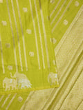 Green mango fancy saree light parrot green color allover zari motifs & zari border with brocade pallu and contrast blouse