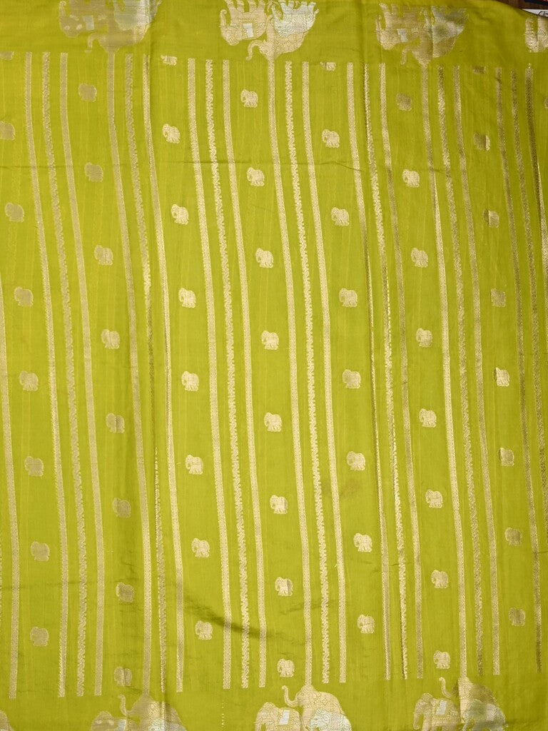 Green mango fancy saree light parrot green color allover zari motifs & zari border with brocade pallu and contrast blouse
