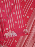 Green mango fancy saree dark pink color allover zari motifs & zari border with brocade pallu and contrast blouse blouse