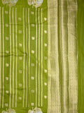 Green mango fancy saree parrot green color allover zari motifs & zari border with brocade pallu and contrast blouse